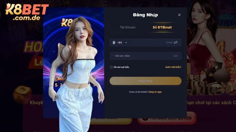 Đăng nhập K8BET bằng SĐT hoặc Email