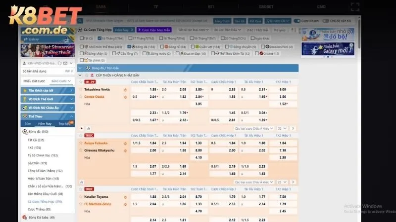 Một số loại kèo châu Á K8BET phổ biến