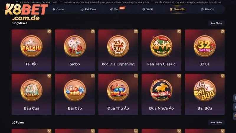 Top NPH game tiêu biểu có mặt tại K8BET
