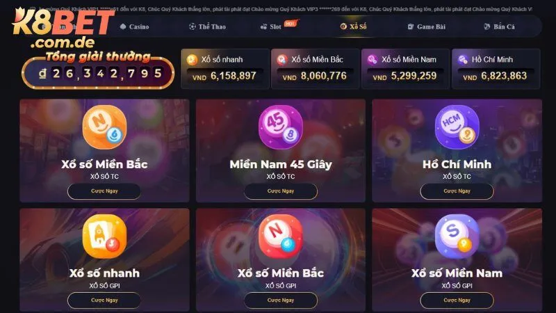 Xổ số K8BET – Nhanh chóng, minh bạch & tỷ lệ trúng cao